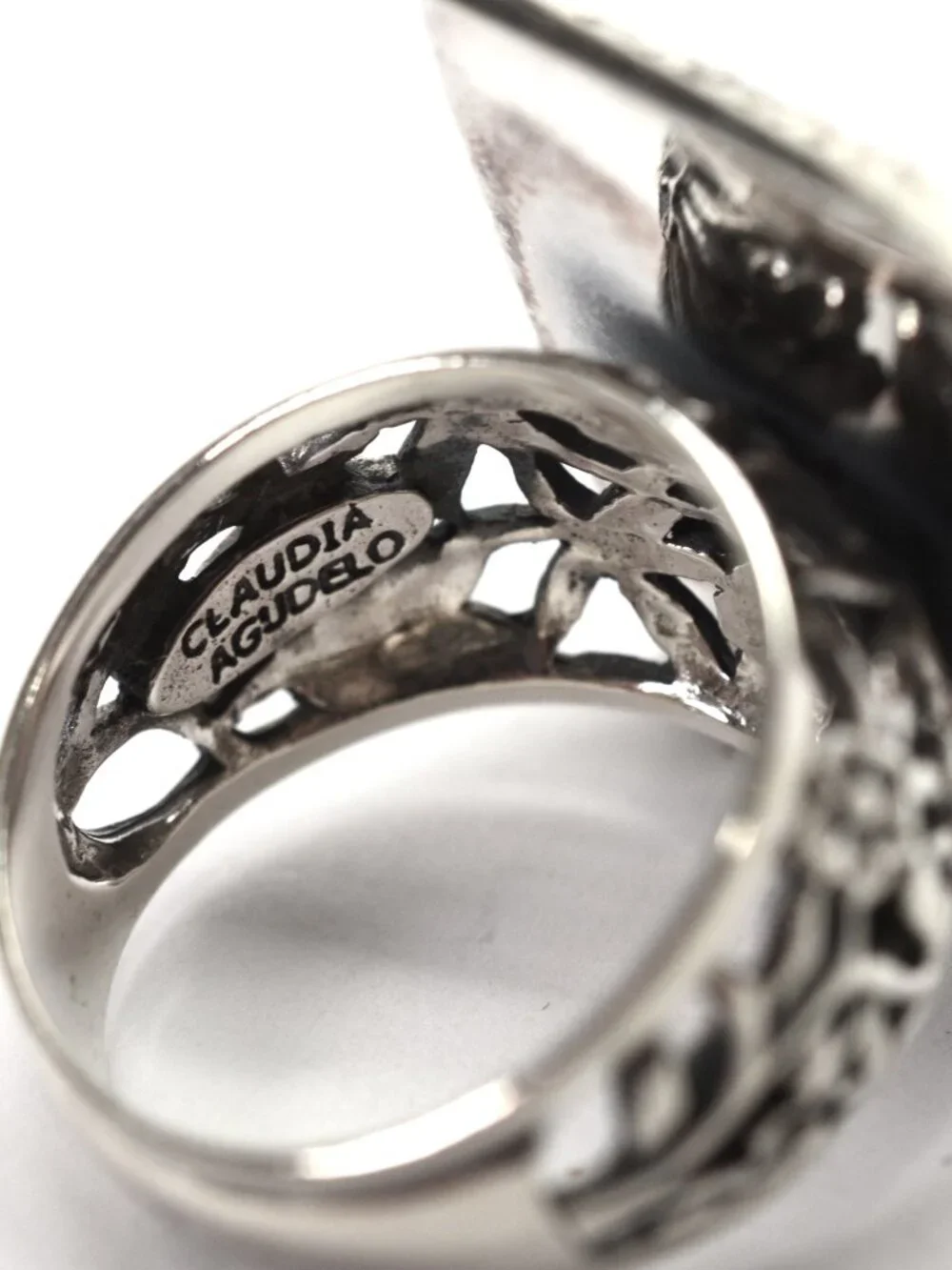 Designer EXEX Claudia Agudelo Sterling Silver Floral Statement Ring Size 9